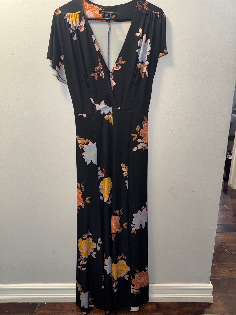 French Connection Black Dress with Orange Floral Print - US 8